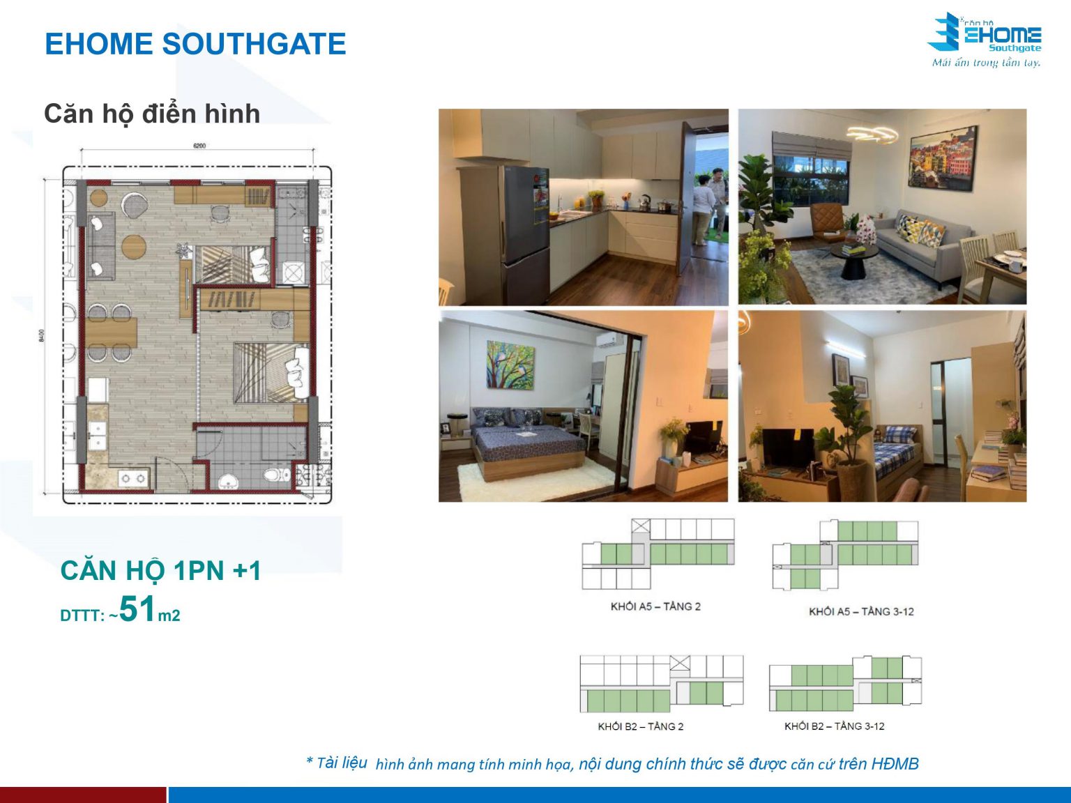 Căn hộ 1 phòng ngủ diện tích 51m2 tại dự án Ehome Long An