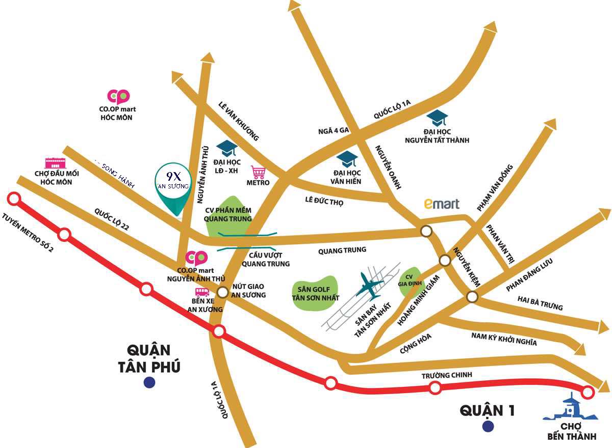 9X An Sương Vị trí dự án 9X An Sương thị trấn hóc môn
