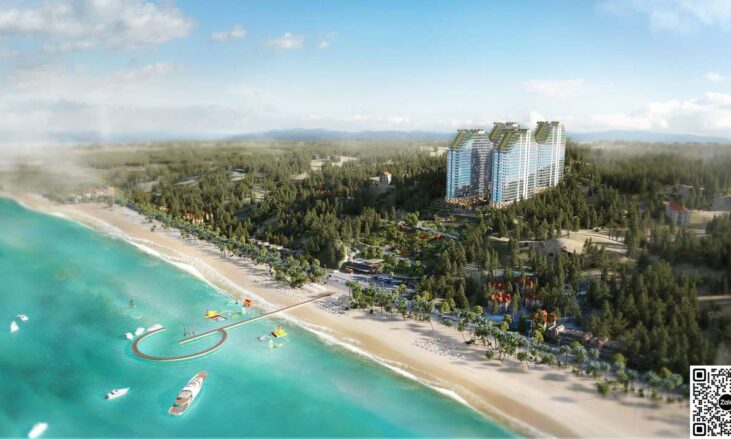 Nhìn từ xa 4 tòa tháp dự án Apec Mandala Wyndham Mũi Né