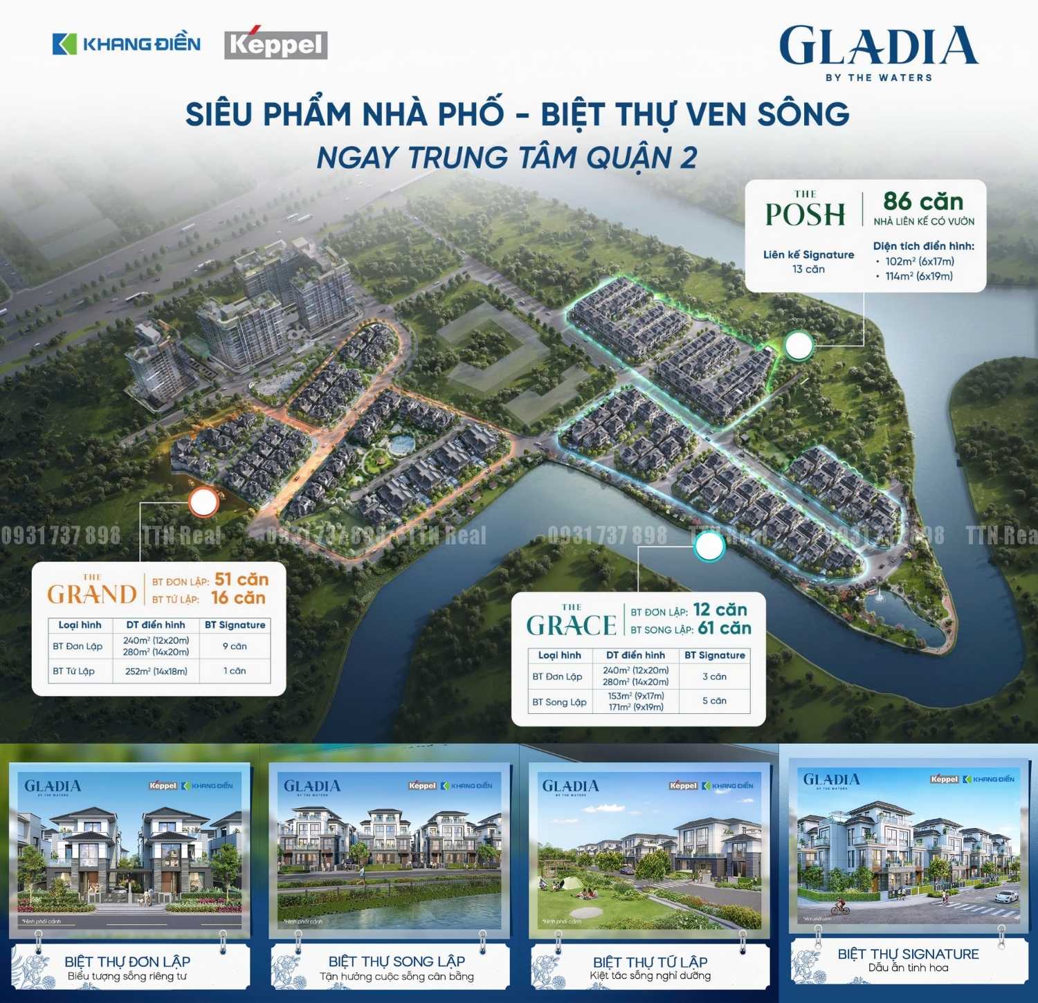 Gladia By The Waters, nhà phố Gladia, Biệt thự Gladia