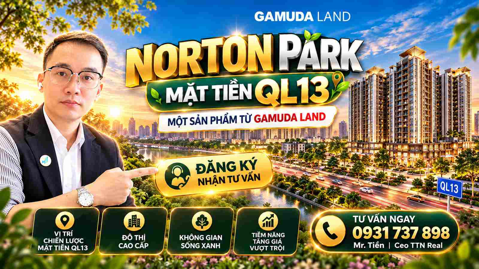 Căn hộ mặt tiền Đại lộ Bình Dương (QL13): Lợi thế vị trí gần AEON Mall và đối diện Sân Golf Sông Bé chính sách giá bán dư án Noron Park Gamuda land QL13